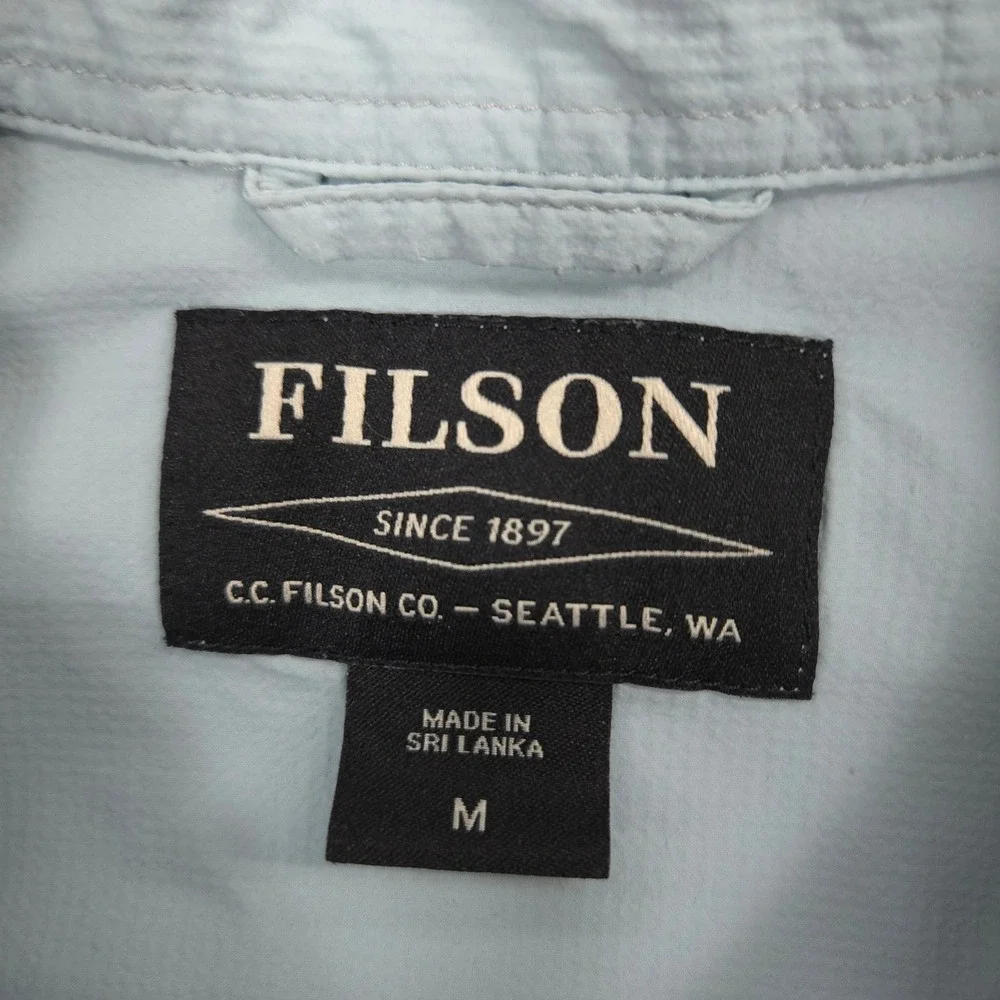 Filson Alagnak Shirt Mens M Gulf Blue Peformance Outdoor Hiking Fishing Trail